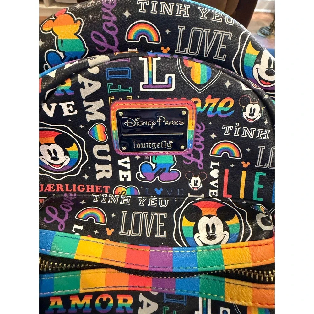 Disney Parks Loungefly Pride Mickey Mouse Love Rainbow Mini Backpack Black Bag